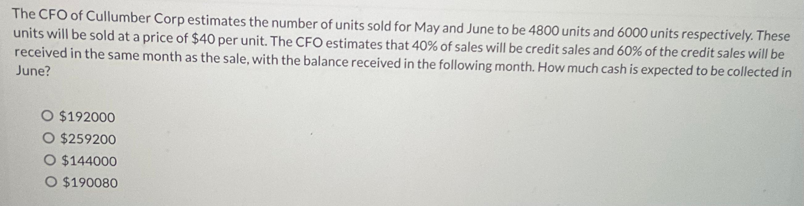 Solved The CFO Of Cullumber Corp Estimates The Number Of | Chegg.com