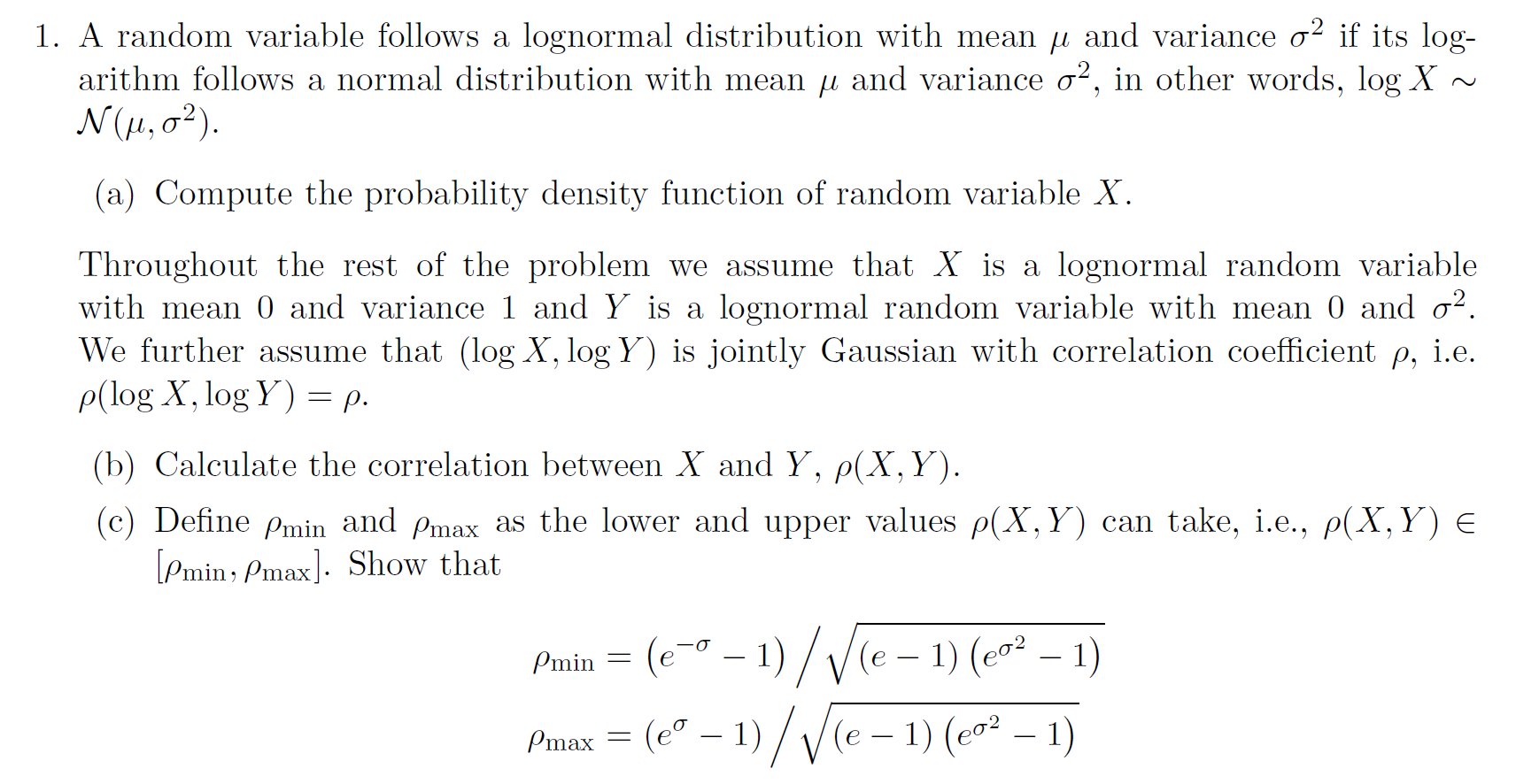 Solved 1. A Random Variable Follows A Lognormal Distribution | Chegg.com