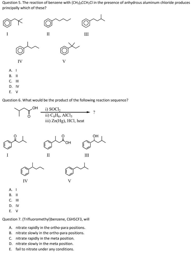 Solved Question 5. The reaction of benzene with (CH3)3CCH2Cl | Chegg.com