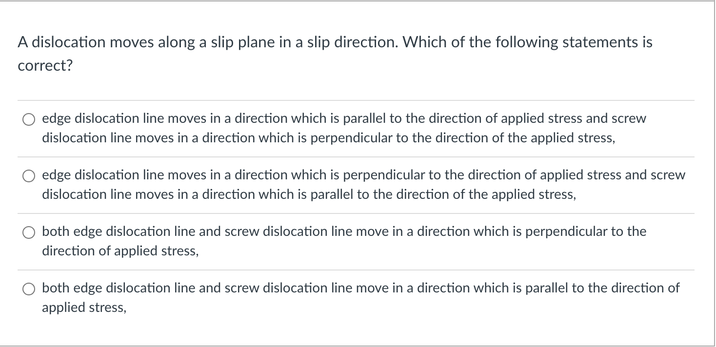 Solved A dislocation moves along a slip plane in a slip | Chegg.com