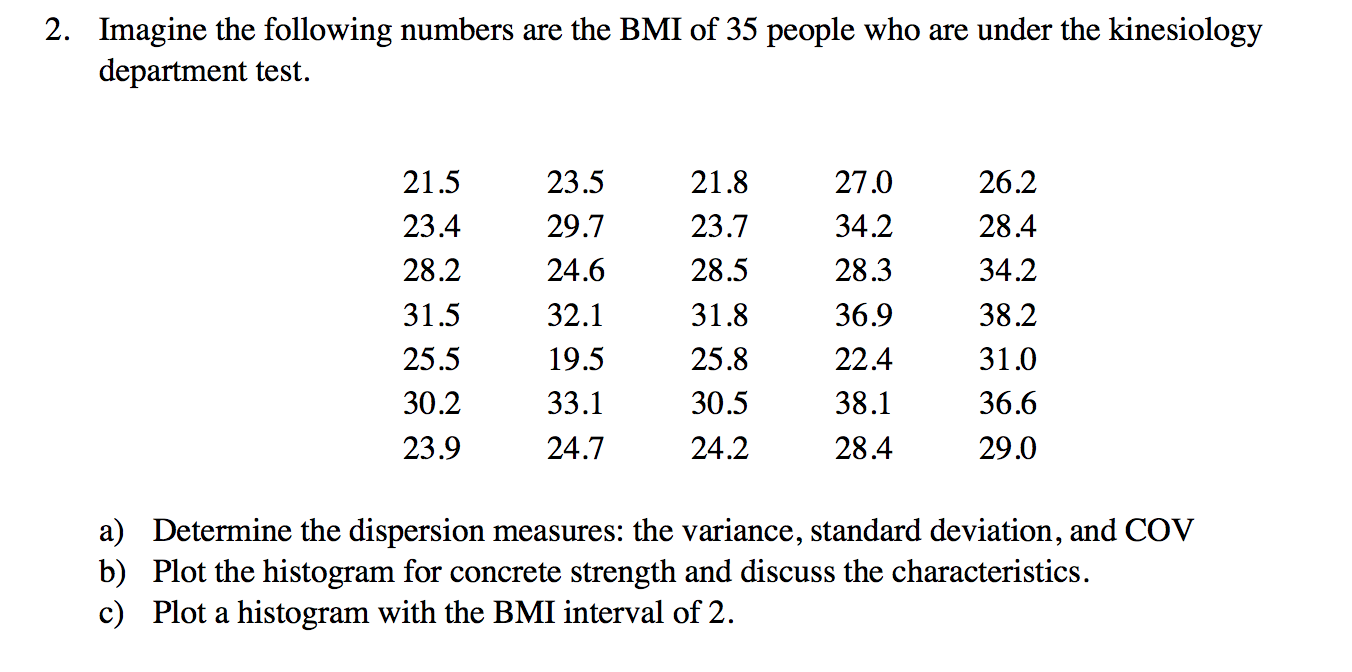 2 Imagine The Following Numbers Are The Bmi Of 35 Chegg Com