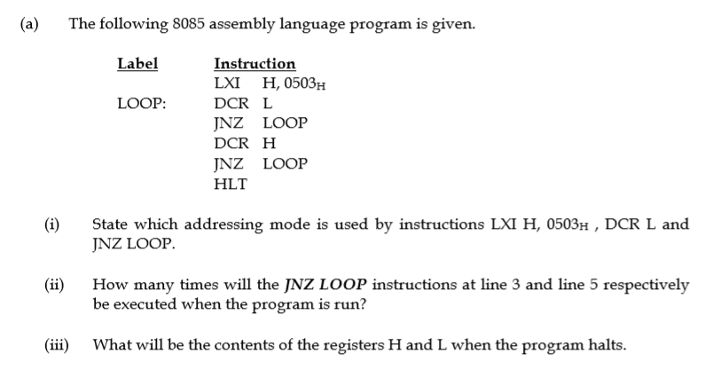 Solved (a) The Following 8085 Assembly Language Program Is | Chegg.com