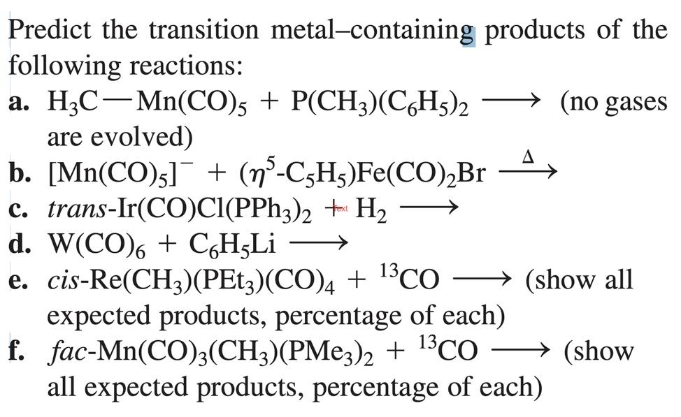 Solved no gases Predict the transition metal containing Chegg