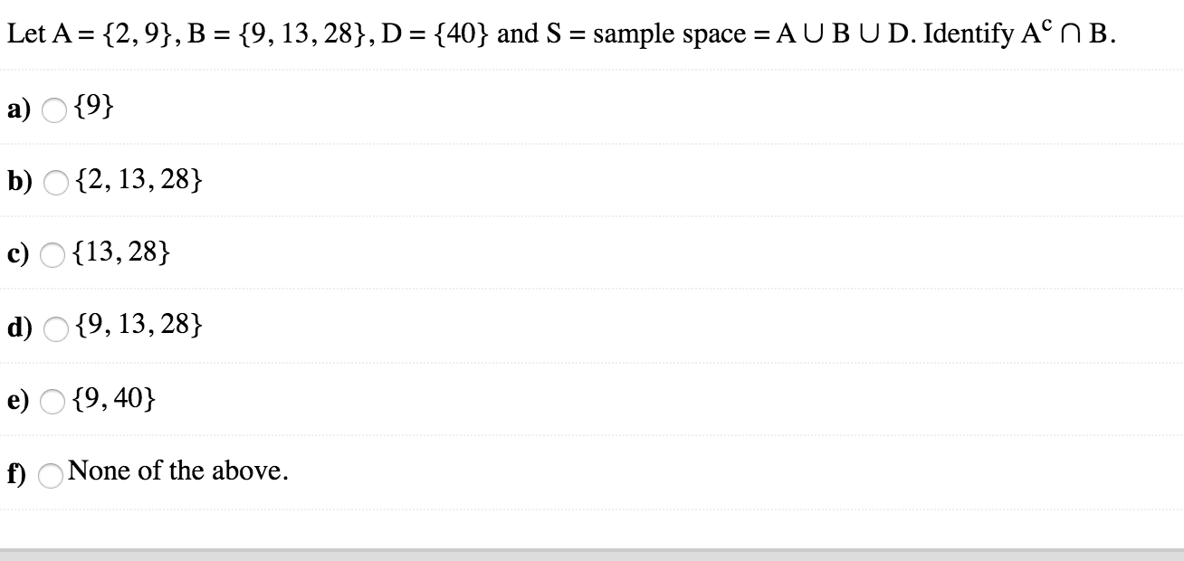 Solved Let A = {2,9}, B = {9, 13, 28}, D = {40} and S = | Chegg.com