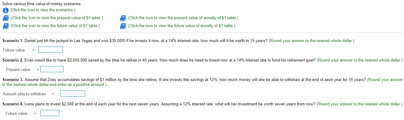 Solved Solve various time value of money scenarios. (Click | Chegg.com