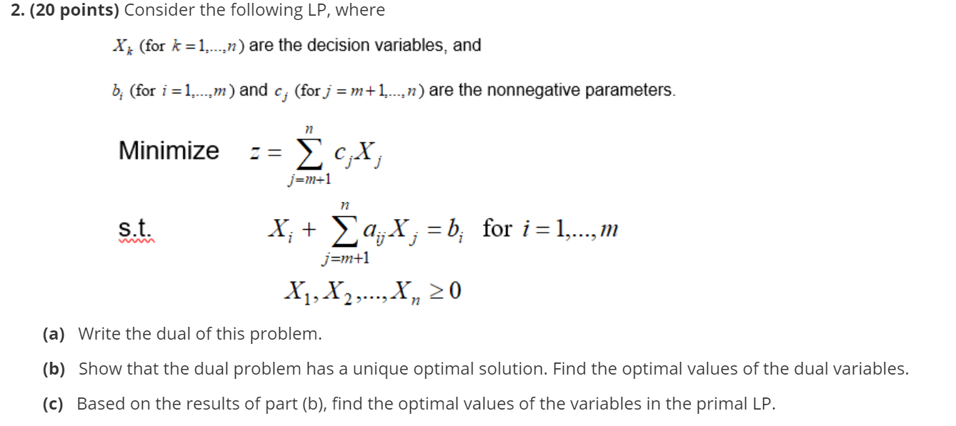 2 Points Consider The Following Lp Where X Chegg Com