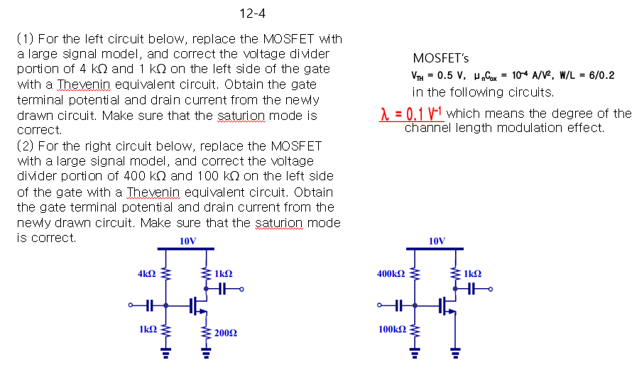 Solved (1) For the left circuit below, replace the MOSFET | Chegg.com