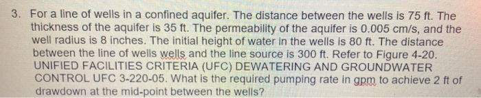 Solved 3. For a line of wells in a confined aquifer. The | Chegg.com