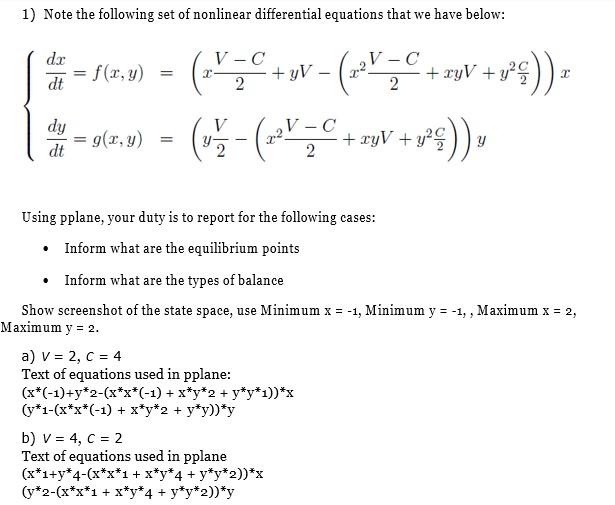 Solved 1) Note the following set of nonlinear differential | Chegg.com