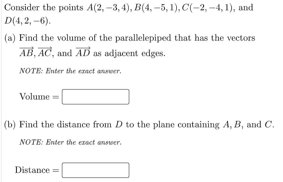 Solved --- Consider The Points A(2, -3,4), B(4, -5,1), | Chegg.com