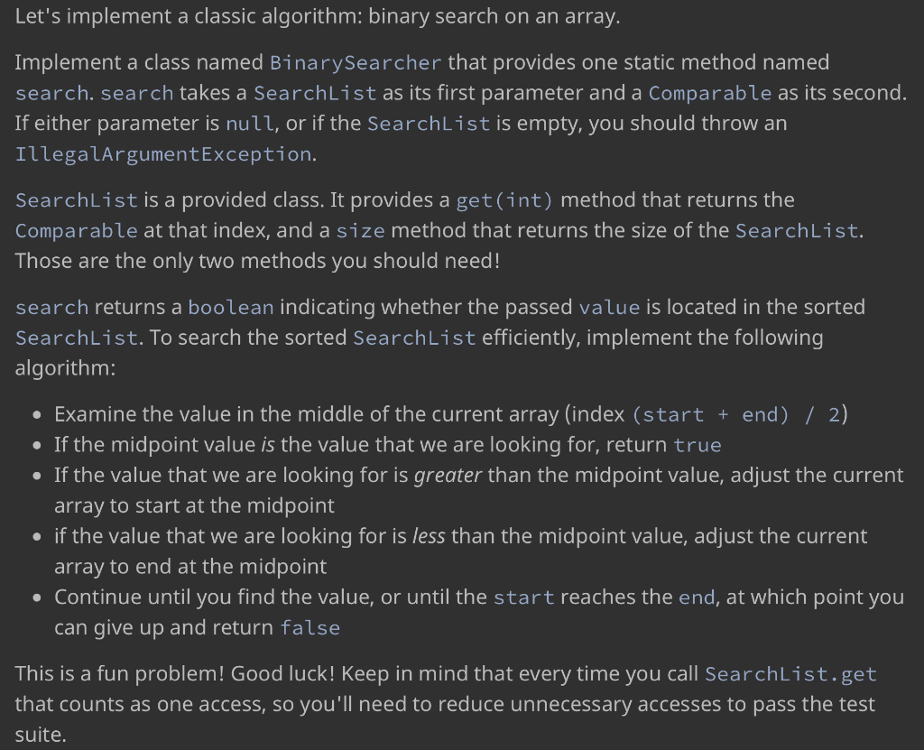 Solved Let's implement a classic algorithm: binary search on | Chegg.com