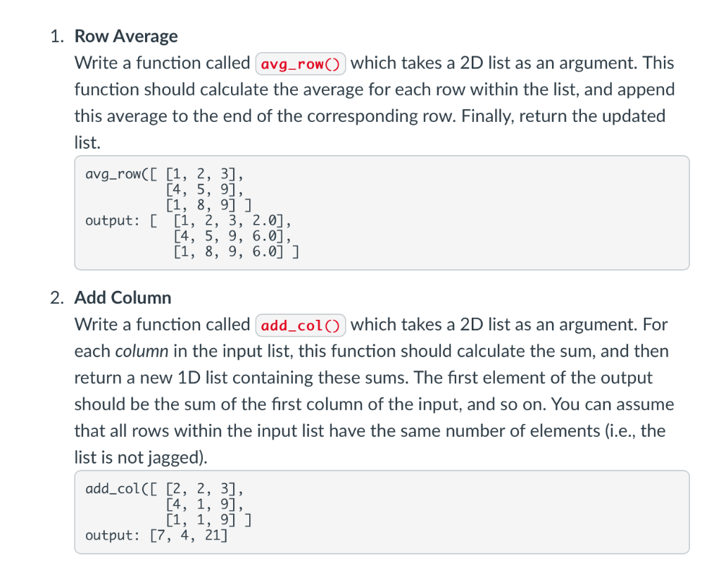 Solved 1. Row Average Write a function called which takes a | Chegg.com