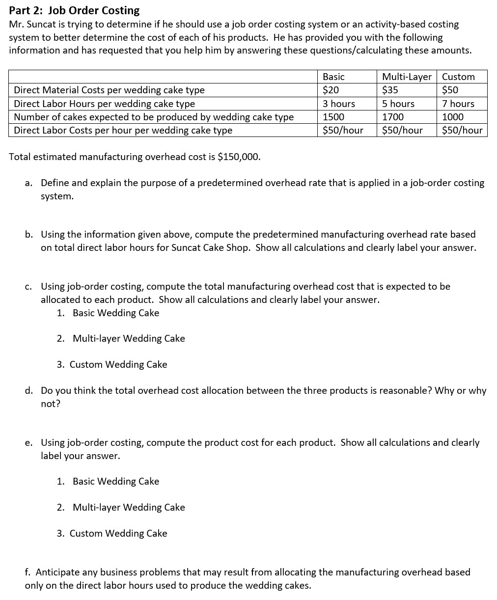 Solved Part 2: Job Order Costing Mr. Suncat Is Trying To | Chegg.com