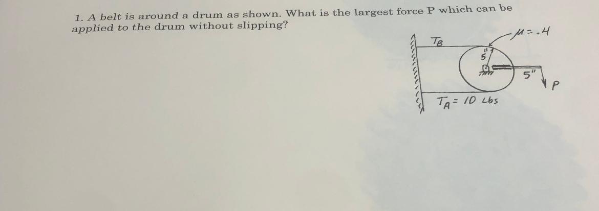 Solved 1. A belt is around a drum as shown. What is the | Chegg.com