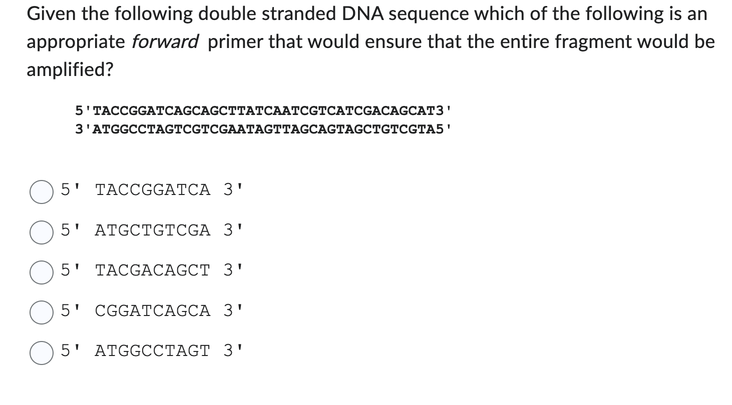 Solved Given The Following Double Stranded Dna Sequence 2019