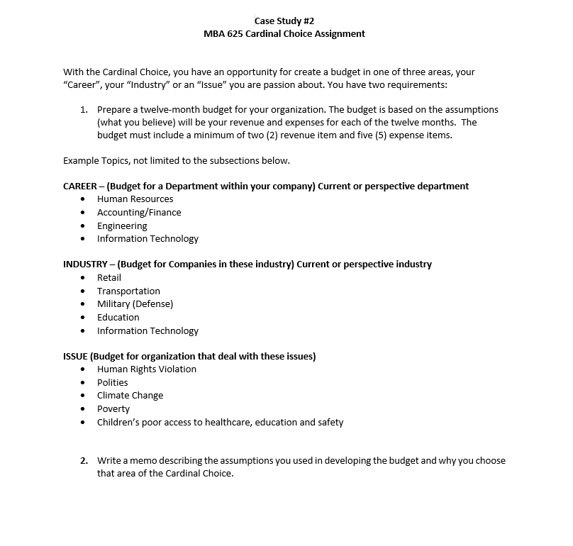 Solved 1. Prepare a twelve-month budget for your | Chegg.com