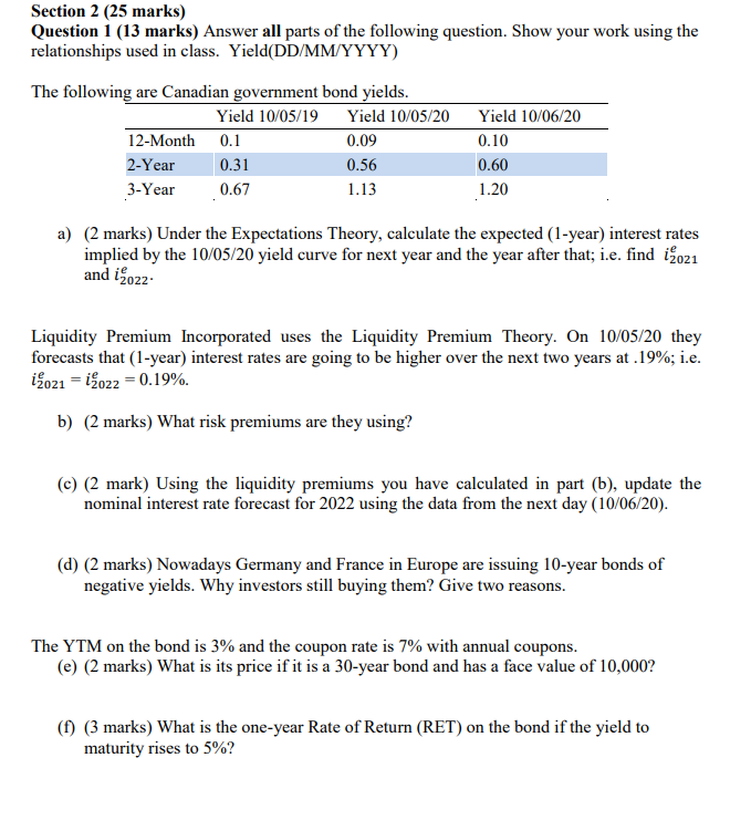 Example 25 Mark Answer Section 2 (25 marks) Question 1 (13 marks) Answer all | Chegg.com