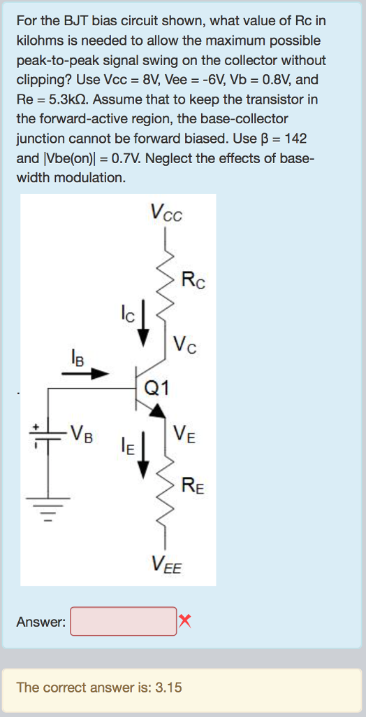 Solved For the BJT bias circuit shown, what value of Rc in | Chegg.com