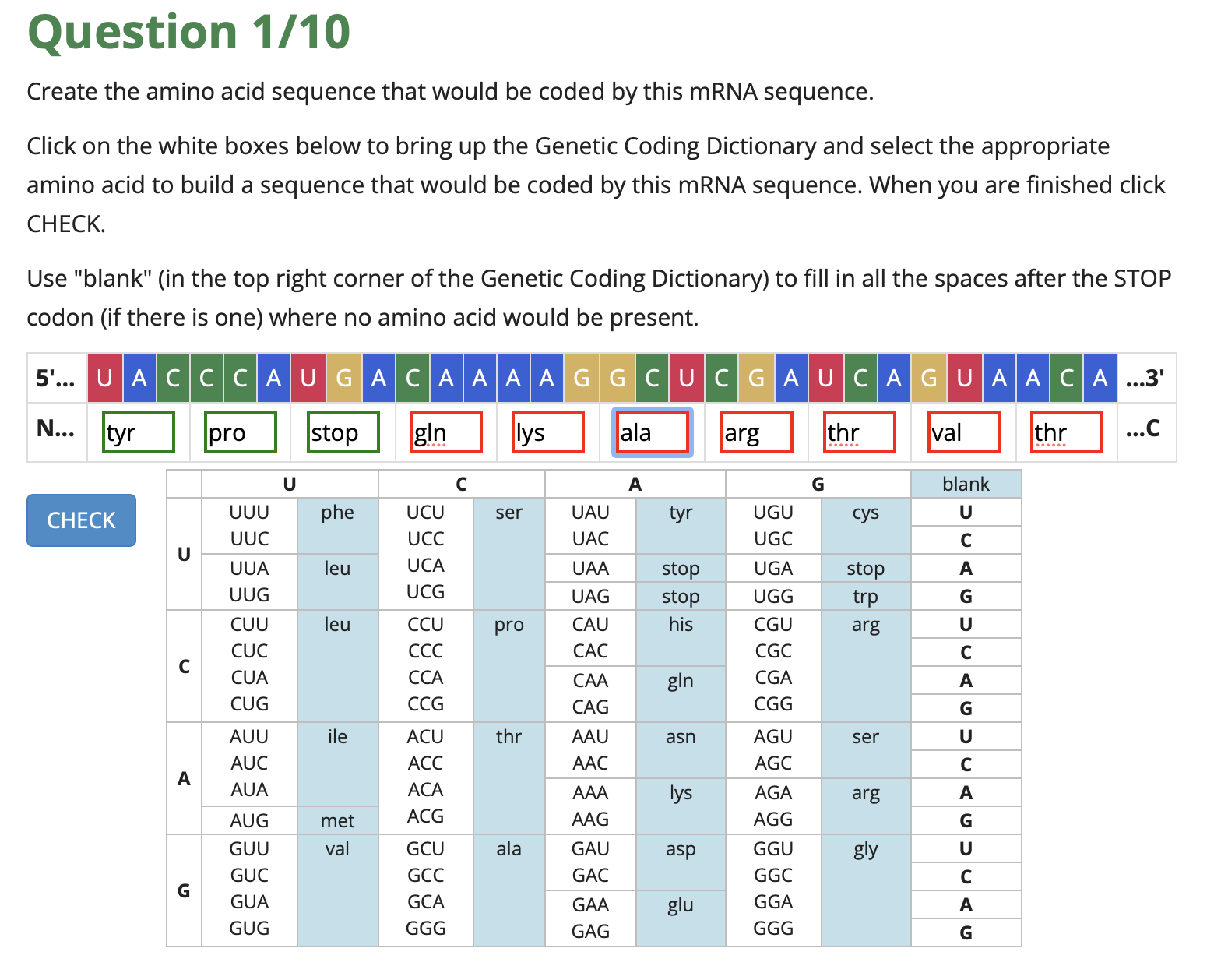 Solved Question 1/10 Create the amino acid sequence that | Chegg.com