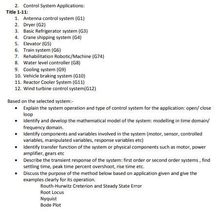 2. Control System Applications: Title 1-11: 1. | Chegg.com
