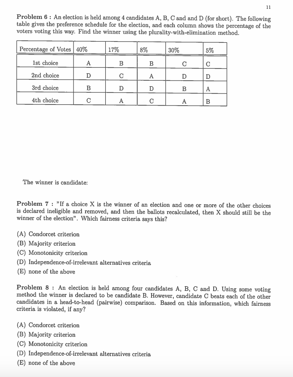 Solved 11 Problem 6 : An Election Is Held Among 4 Candidates | Chegg.com
