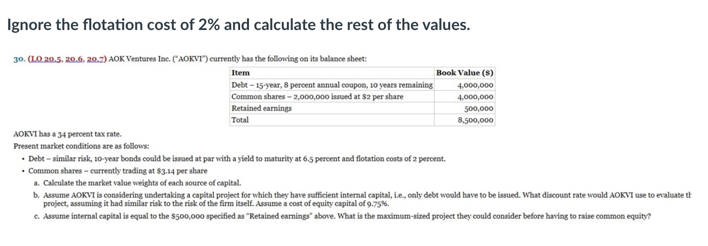 Solved Ignore the flotation cost of 2 and calculate the