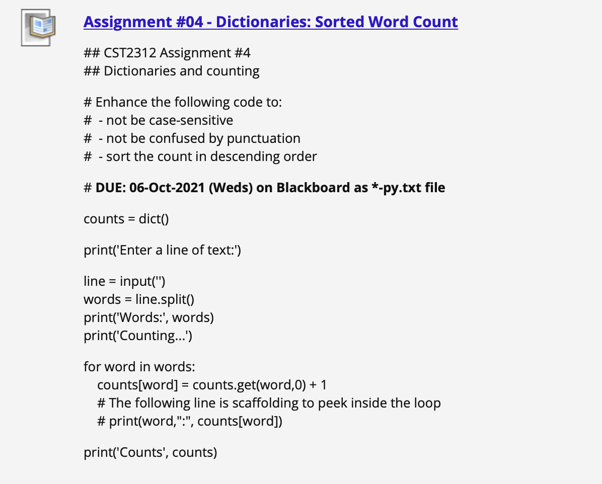 Solved Assignment #04 - Dictionaries: Sorted Word Count ## | Chegg.com