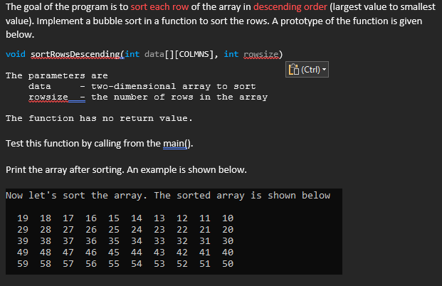 Solved The goal of the program is to sort each row of the | Chegg.com