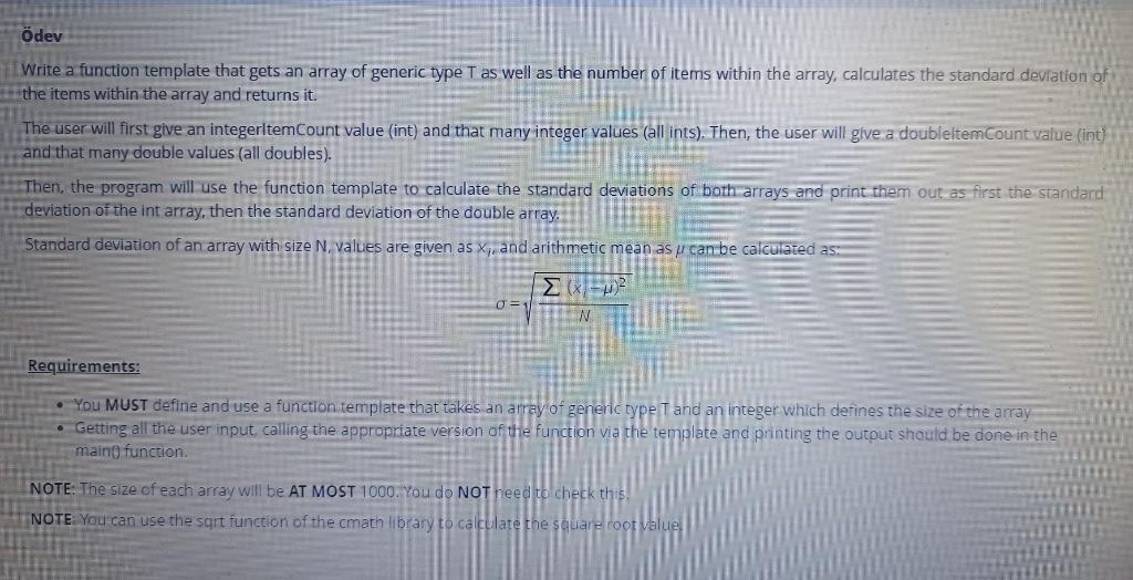 Solved Ödev Write a function template that gets an array of | Chegg.com