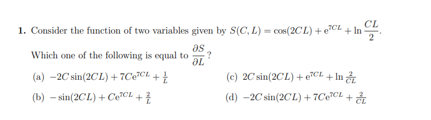 Solved CL CL 1. Consider the function of two variables given | Chegg.com