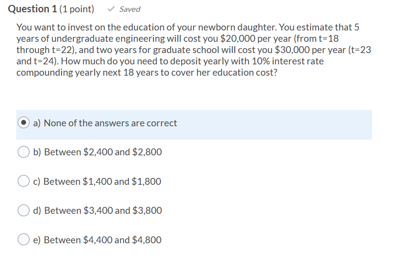 Solved Question 1 (1 point) Saved You want to invest on the | Chegg.com