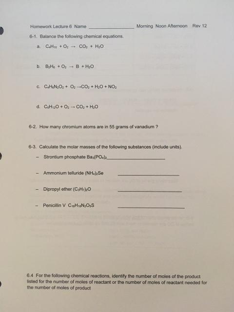 Solved 6-1. Balance the following chemical equations (Incase | Chegg.com