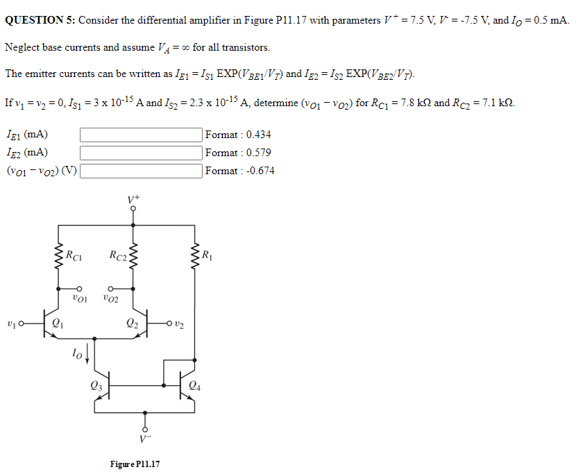 Solved QUESTION 5: Consider the differential amplifier in | Chegg.com