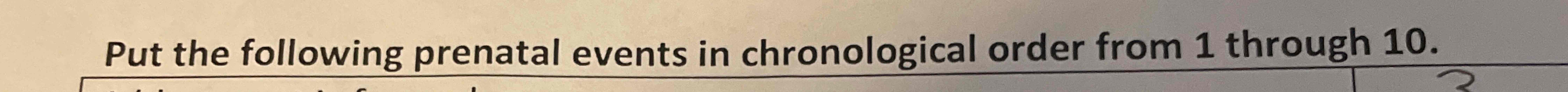 Solved Put The Following Prenatal Events In Chronological Chegg Com