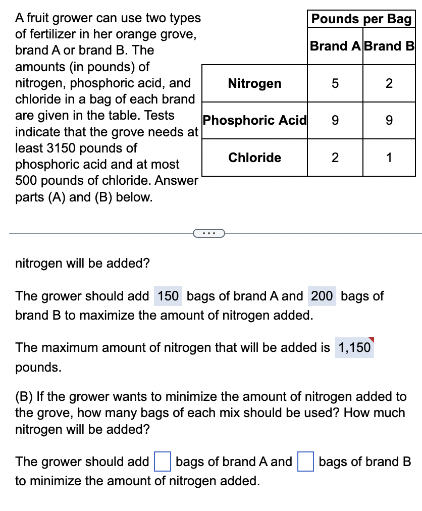 Solved A Fruit Grower Can Use Two Types Of Fertilizer In Her | Chegg.com