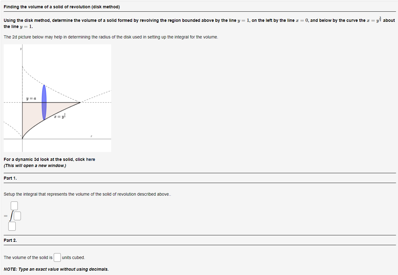 Solved Finding The Volume Of A Solid Of Revolution (disk | Chegg.com