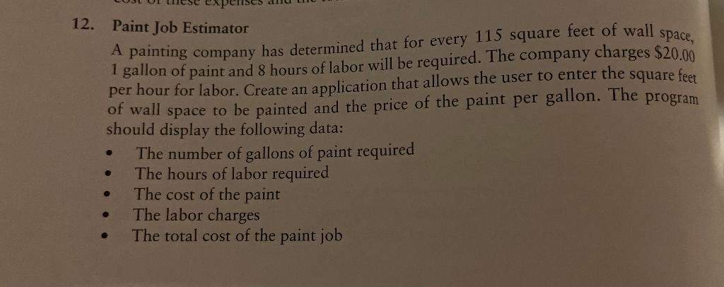 Solved 12 Paint Job Estimator A Painting Company Has Chegg Com   PhpiiQG3x