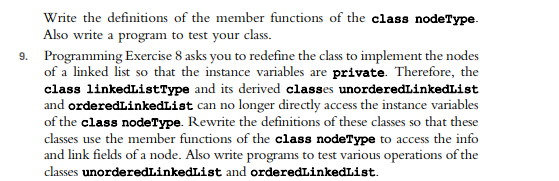 8. In this chapter, the class to implement the nodes | Chegg.com