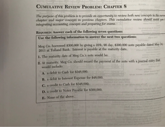 Solved CUMULATIVE REVIEW PROBLEM: CHAPTER 8 The purpose of | Chegg.com