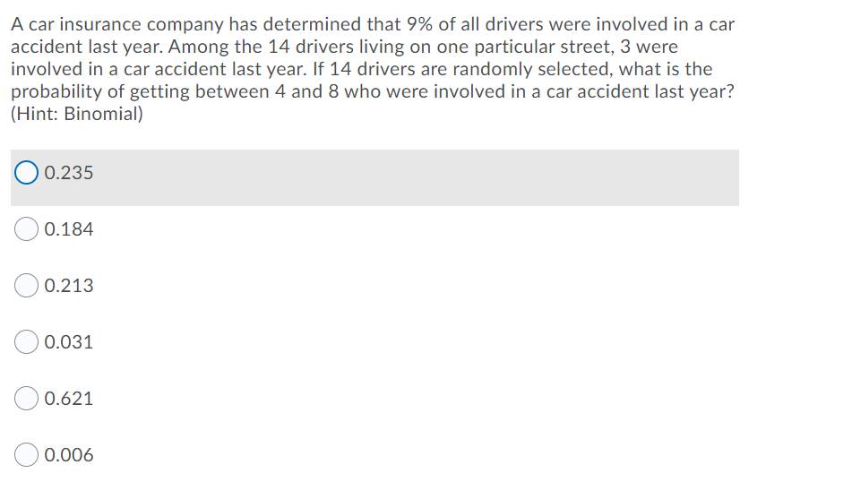 Solved A car insurance company has determined that 9% of all | Chegg.com