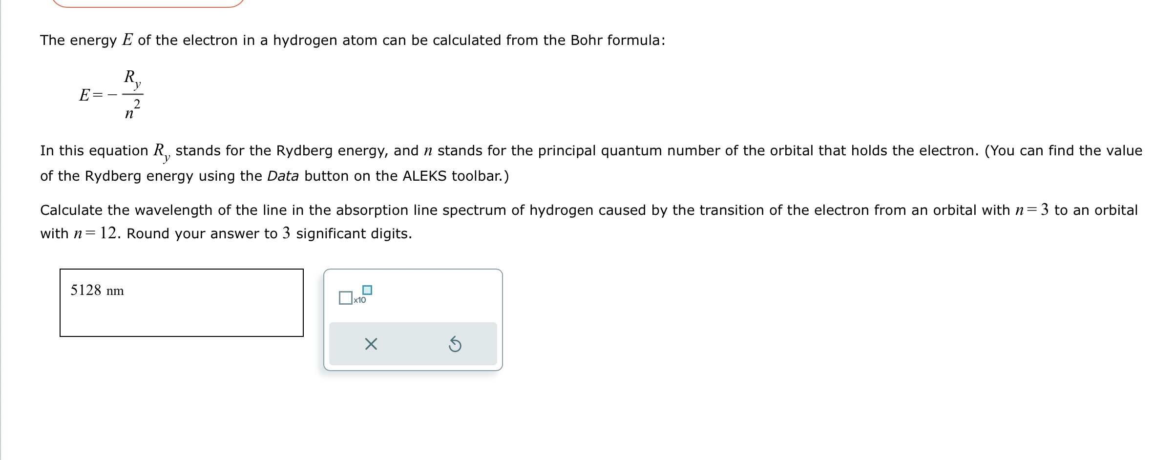 Solved The energy E of the electron in a hydrogen atom can | Chegg.com
