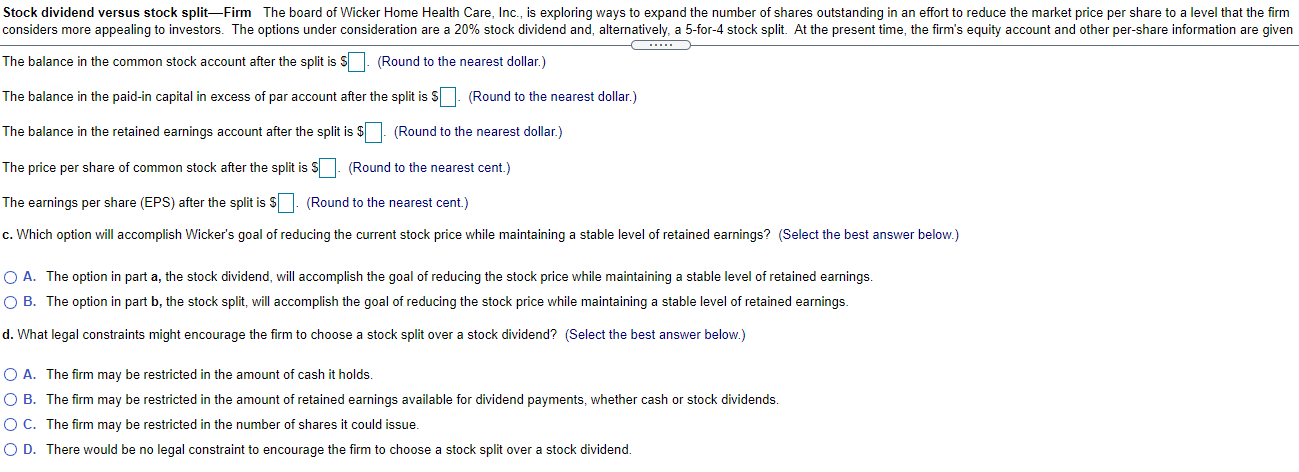 Solved Stock Dividend Versus Stock Split-Firm The Board Of | Chegg.com