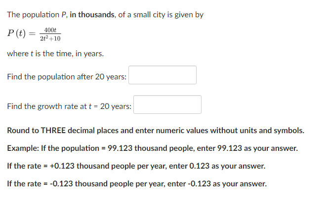 Solved The population P, in thousands, of a small city is | Chegg.com