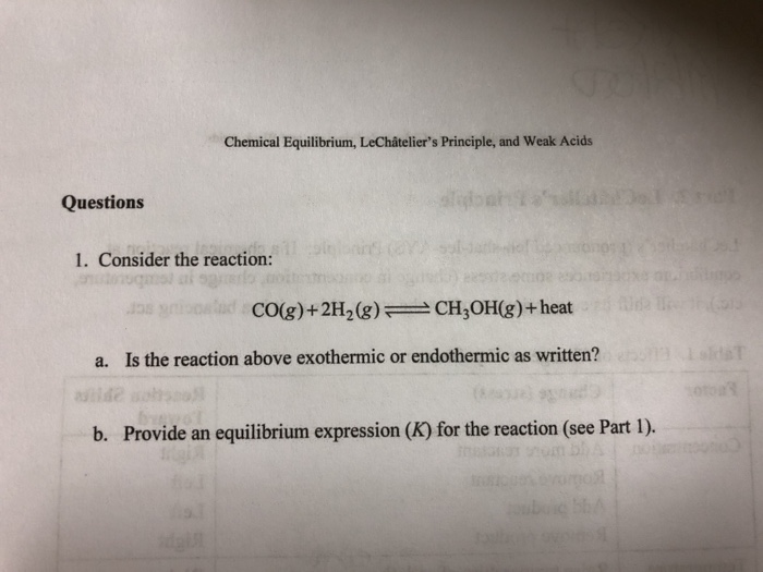 Solved Chemical Equilibrium, LeChatelier's Principle, and | Chegg.com