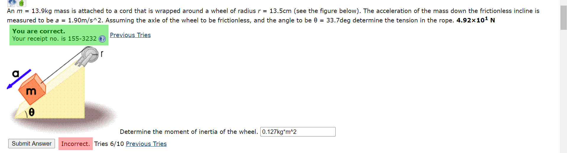 Solved An m = 13.9kg mass is attached to a cord that is | Chegg.com