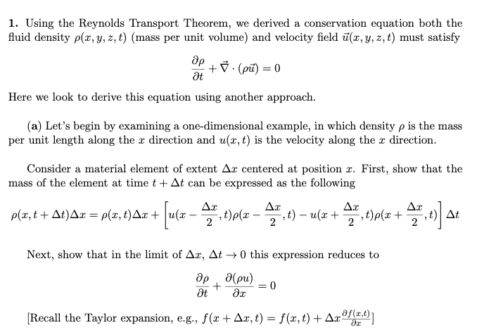 Solved 1. Using The Reynolds Transport Theorem, We Derived A | Chegg.com