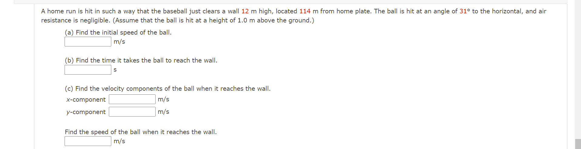 Solved A home run is hit in such a way that the baseball | Chegg.com