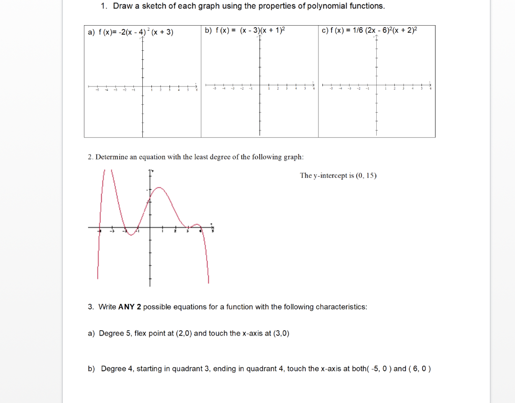 Solved 1. Draw a sketch of each graph using the properties | Chegg.com
