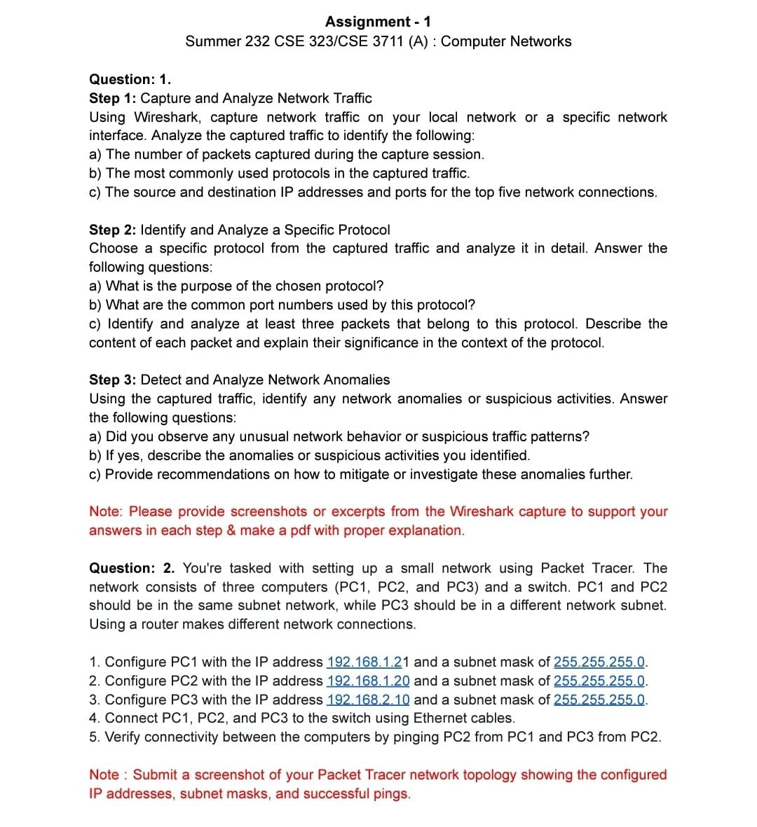 Solved Question: 1. Step 1: Capture and Analyze Network | Chegg.com