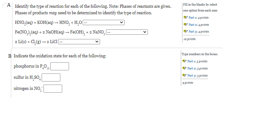 Solved A Identify the type of reaction for each of the | Chegg.com